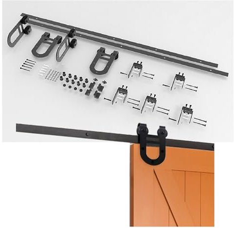 13,12 Fuß Scheunentor-Hardware-Kit, Schiebetür-Hardware-Kit, Oben Montierte Türbeschläge For Doppeltüren, Geeignet For Doppelte Holztüren, Einfache Installation (Color : Black, Size : 59 Track (Dou