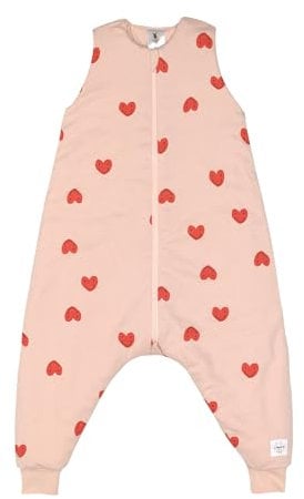 LÄSSIG Kinder Schlafoverall ärmellos 2,5 TOG atmungsaktiv aus Bio Baumwolle/Sleeping Jumper Heart peach rose, Größe 86/92