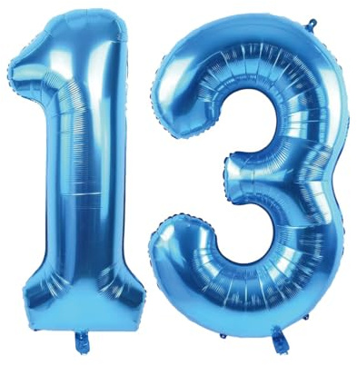 Geburtstag zahlen Luftballon 13 jahre-hellblau XXL Jumbo Folienballon 40 Zoll – 101 cm Luftballons 13 Geburtstag Junge Mädchen Babyparty Geburtstagsdeko Jubiläumsparty Dekoration