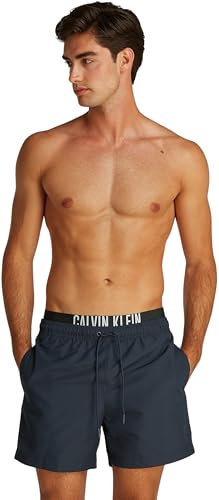 Calvin Klein Herren Badehose Medium Double mit Tunnelzug, Blau (Dark Sapphire), M
