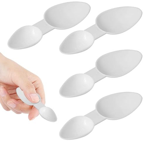 Ansodo 4 PCS 5ml/2.5ml Double Sided Plastic Spoons, Reusable Medicine Spoon for Medicine, Cereal Powder, Milk Powder, Coffee Powder,Washing Powder, Plastic Spoons for Cooking, Home, Office (White)