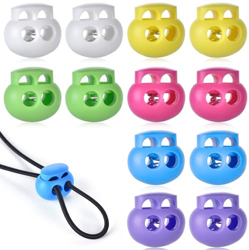 XHTXHT 12 Stück Kordelstopper, Kordelstopper 2 Loch, Durchmesser 6mm, Farben Kunststoff Kordelklemme Oval schlösser für kordel Jacke, Sportkleidung, Rucksack, Gummikordel Stopper
