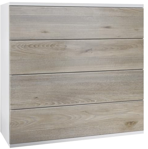 Vladon Kommode hängend Pavos V3, Sideboard mit 4 Schubladen Weiß matt/Eiche Nordic (76 x 94 x 35 cm)