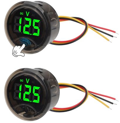 Linkstyle Lot de 2 CC Voltmetre 12V 24V, Voltmètre Numérique Étanche, Indicateur de Tension avec Interrupteur Tactile Alarme Basse Tension