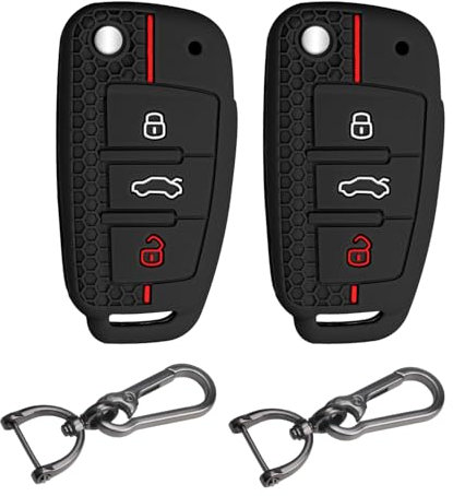 FT FUNTOR Autoschlüssel Hülle für Audi, Kompatibel Mit A1 A3 A4 A6 Quattro Q2 Q3 Q7 S3 S6 RS3 RS6 R8 TT TTS, 3 Tasten Schlüssel Hülle Silikon Schlüsselhülle (Schwarz Rot+Schwarz Rot)