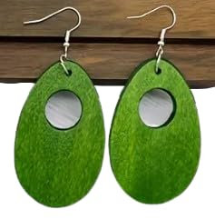 ◦•●◉ஐ GRÜNE TROPFEN AUSGESTANZE OHRRINGE AUS HOLZ ஐ◉●•◦ lange Ohrringe aus Holz-Scheiben in einem tollen Grünton