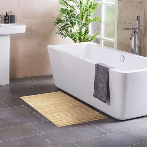 DE-COmmerce Badteppich aus Bambus Lines Pure 40 x 50 cm Badematte Badvorleger Duschmatte rutschhemmend