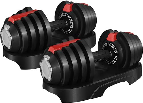 Yaheetech Adjustable Dumbbells 12.5KG/18KG/24KG/40KG Dumbbell Set Space-Saving Adjustable Weights with Safety Locking Mechanism, Home Gym Strength Training Equipment for Full Bodybuilding