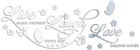 Sicheii Live Laugh Love Spiegelaufkleber, Inspirierende Wandschablonen, Zum Abziehen und Aufkleben, Dekorative Wandaufkleber, Wohnzimmer, Motivierende Sprüche, Wörter für Schlafzimmer, Silber