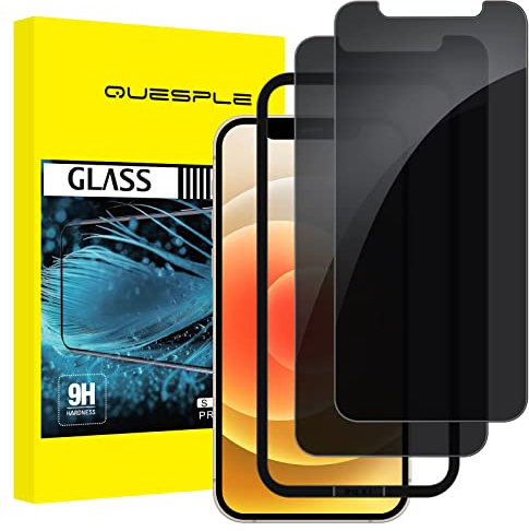 QUESPLE 2 Stück Panzer Schutz Glas, Sichtschutz für iPhone 12 und iPhone 12 Pro 6,1, Anti-Spähen Privatsphäre Schutzfolie, Frei von Kratzern, 9H Härte Temperglas