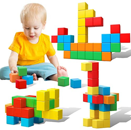 HNVWNSD Magnetische Bausteine, 30 Stück, Große Magnetische Würfel für Kleinkinder Jungen und Mädchen, Sensorisches Montessori-Spielzeug, Magnetisches Konstruktions Spielzeug 3.6 cm (magnetische 1)