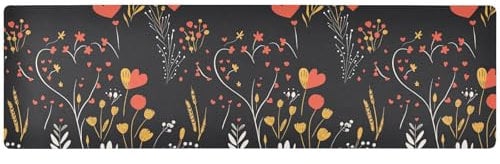 ZRWLUCKY Florals Beautiful Line Black Long Trivets for Hot Pots and Pans, Heat Resistant Folding Mats for Countertop and Waterproof Pad for Hot Plate 39.40“X 11.80”, Extra Large