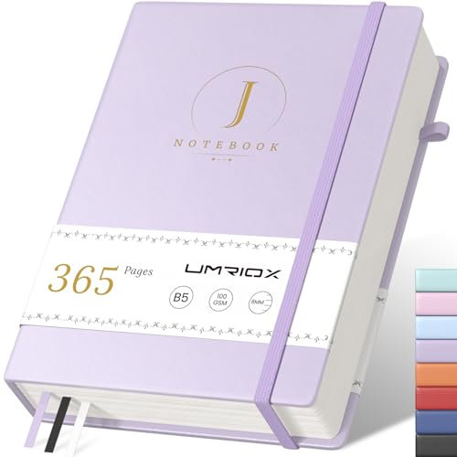 Umriox 365 Seiten Dickes Journal Tagebuch, Hardcover Leder Notizbuch B5 liniert mit 100gsm Papier,College Ruled Journal Notebook für Tägliches Arbeitstagebuchfür,17.8 x 25.5cm-Lila