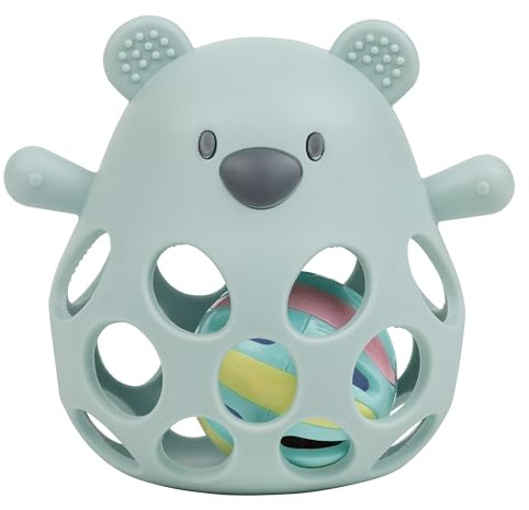 Nattou Silikon-Rassel mit Ball, Bär, Ca. 11 cm, Silicone, Pastelgrün