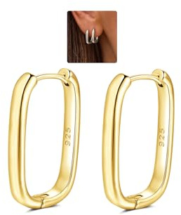 Creolen Silber 925 Ohrringe Silber 925 Eckige Creolen Gold für Damen Mädchen Herren, Hypoallergen Huggie Schlafen Knorpel Ohrringe Klein 15 20mm