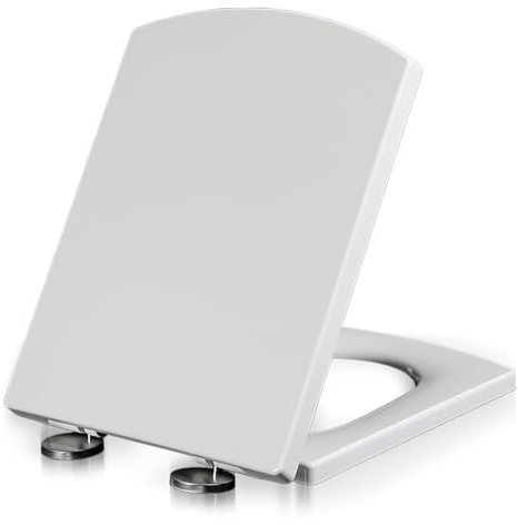 Soft Close Toilet Seat, Square Plastic Toilet Seat with Quick Release Hinges, Length Adjustable, Easy to Clean Bathroom Lid, and Comfortable, Soft Close
