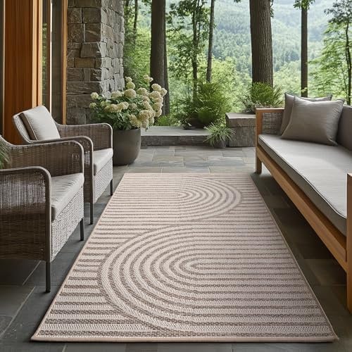 Carpetsale24 Outdoor Teppich Beige 80x150 cm Läufer, Wetterfest & UV-beständig, ideal für Küche, Balkon, Terrasse auch Wohnzimmer und Esszimmer, Skandinavisches Boho-Design, Leicht zu Reinigen