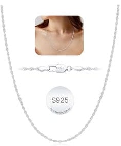 Esrael 925 Sterling Silver Chain for Women 2mm Silver Necklace Chain Sterling Rope Chains Necklace for Women Jewellery Gifts 18 Inch