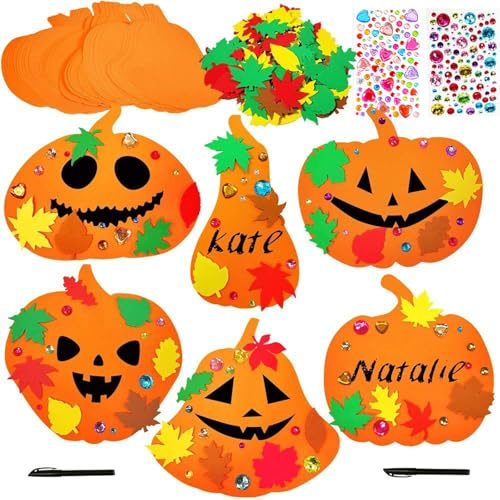 NYZQIW Halloween kürbis,12 Stück Halloween Bastelset Kürbis mit Selbstklebenden zum Basteln Kreative Kunsthandwerk Bastelhandwerk für Hallowe'en Dekoration