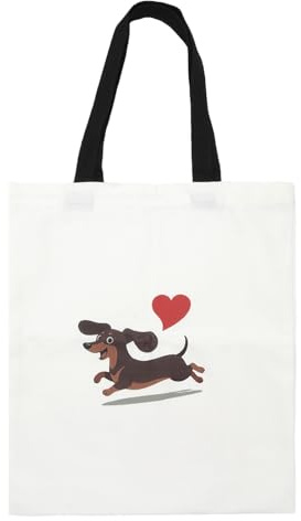 Dackel Canvas Tasche Damen Weiß 40x35CM Dackel Geschenke Wiederverwendbare Einkaufstasche Tote Bag Stoffbeutel Stofftasche Tragetasche Stofftaschen Einkaufsbeutel für Tierliebhaber Reise Alltagsleben