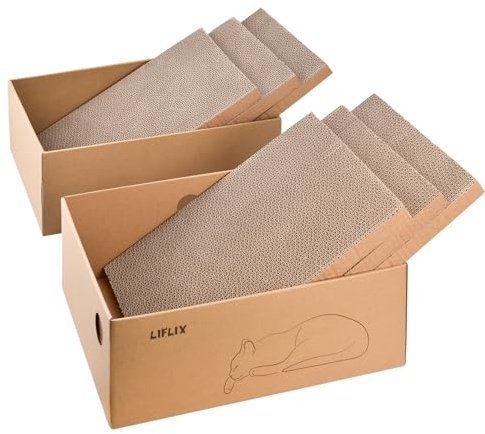 LIFLIX Griffoir en Carton avec 2 boîtes, Lot de 6 Planches à griffer Réversibles dans Un Grand Griffoir, 43,5 L x 33 l x 15,2 H cm, Carton à gratter pour Chat avec Carton de qualité supérieure