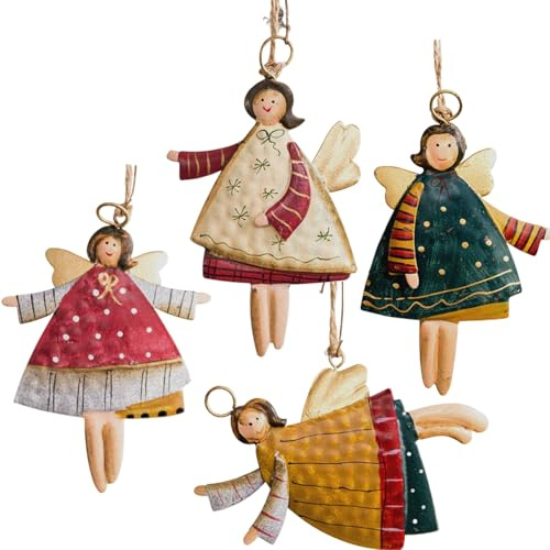 4 Stück Engel Anhänger Weihnachts Dekoration, Weihnachtsengel Anhänger, Weihnachtsbaum Figuren, 10 cm Bemalte Metall-Engel-Ornamente, Für Weihnachtsdekorationen