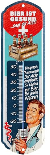 LANOLU Retro Blechschild Thermometer BIER ist gesund sagt der Arzt! Lustiges Sprüche Bier Schild als Partykeller Deko, Kneipen und Bar Dekoration für Stammtisch - Biertrinker Geschenk