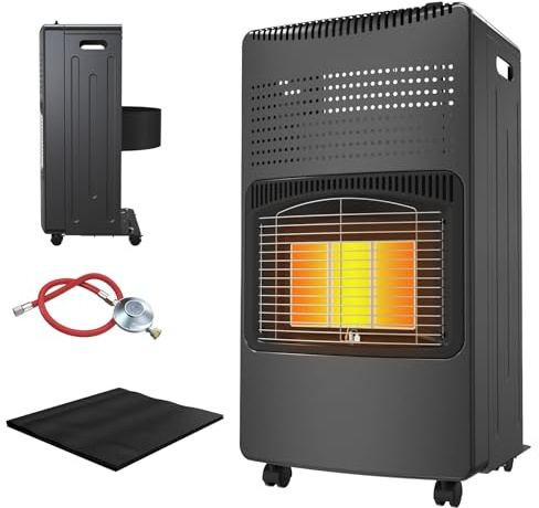 Aufun Gasheizung 4200 W Keramik Gasheizer inkl. Gasdruckregler Gasschlauch | Gasheizgerät Keramik Gasofen Gasstrahler für Gasflasche Propangas Heizer, Camping Gasheizofen mobil (Schwarz)