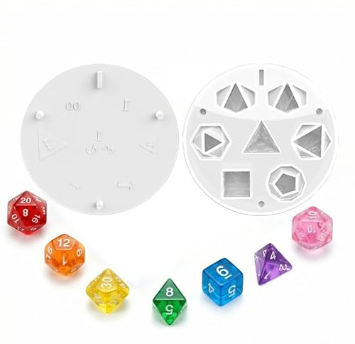 7-teiliges Silikon-Würfelformen Set für DND und Tabletopsiele, Hochwertige Resin Formen für Epoxidharz, DIY 3D Polyeder Würfel Gießformen mit klaren Zahlen für Rollenspiel und Basteln