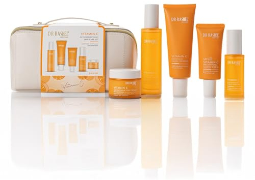 Vitamin C Gesichtspflege Set 5-teilig - Anti-Falten Hautpflege mit Serum, Tagescreme, Nachtcreme, Reinigungsgel, Toner + SPF 50 Sonnenschutz - Anti-Aging, Hautpflege, Skincare Set, Geschenkset Damen