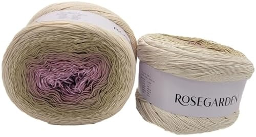 2x250g Ilkadim Export Rosegarden Bobbel Wolle (500g) – 100% Baumwolle Farbverlaufsgarn 2000m – Strickgarn & Häkelgarn Gradient Yarn Cake (creme flieder 327)
