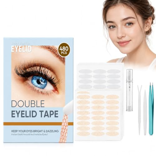 Schlupflider Stripes Unsichtbar, 480 Stück Augenlid Stripes Unsichtbar | 2 Verschiedene Formen Schlupflider Tapes, Bequem und Natürlich, Mit Pinzette Sprühflasche und Y Stab
