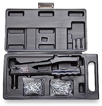 Arrow RL100K Rivet Tool Kit, Manual Riveter Set for Metal, Fabric, Leather, and Auto Repair, uses 1/8-Inch and 3/16-Inch Rivets, Includes Storage Case and 50 Rivets