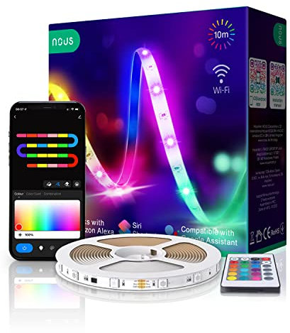 NOUS F2 10m RGB LED Strip Wifi, Alexa LED Strip, Christmas, Christmas Lights, Weihnachtsbeleuchtung, LED strip Alexa kompatibel, Ambilight TV nachrüsten, 18W, Tuya Smart App, Only 2.4 GHz WiFi