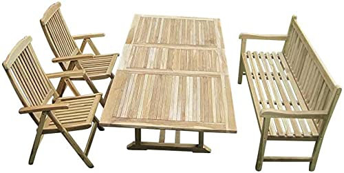 SAM 4tlg. Gartengruppe Kuba, Gartenmöbel aus Teak-Holz, 1 x Ausziehtisch Kuba + 2 x Hochlehner Aruba + 1 x Gartenbank Caracas