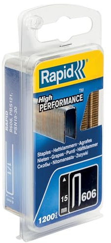 Rapid, 40109528, Agrafes N°606, Longueur 15mm, 1200 pièces, Pour charpenterie et matériaux résistants, Fil galvanisé enduit de résine, Haute performance Gris