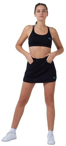 Sportkind Mädchen & Damen Classic Tennis, Hockey, Golf Skort, Rock mit Taschen & Innenhose, atmungsaktiv, UV-Schutz, schwarz, Gr. S