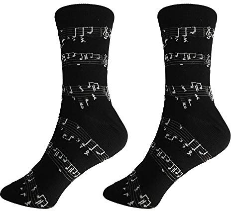 mugesh Musik-Socken schwarz mit Notenlinien (43/45) - Schönes Geschenk für Musiker