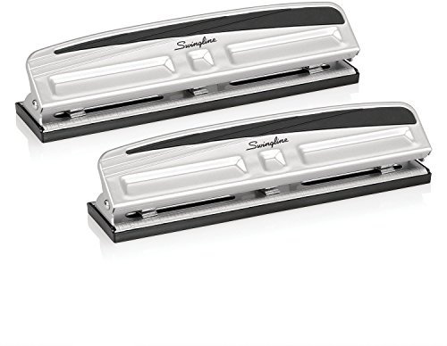 Swingline Perforadora de escritorio, perforadora profesional, perforadora de papel, perforadora, ajustable, 2-3 agujeros, capacidad de perforación de 10 hojas, negro plateado, paquete de 2