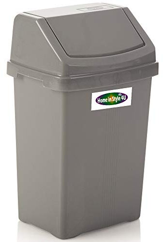 Plastic Swing Recycling Bin Rubbish Waste Dustbin Home Office Kitchen Bins (25L, Silver/Grey)
