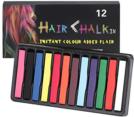 Temporäre Haarkreide, ungiftig, weich, Regenbogenfarben, für alle Haartypen, 12 Farben