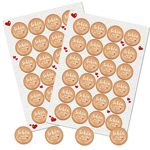 Spruchaufkleber, 48er Set: Runde Sticker mit Sprüchen, Aufkleber Rund, Spruch Schön Dass Du Da Warst, Geschenkaufkleber Sprüche, Zum Aufkleben, Erwachsene & Kinder, Give-Away Kraftpapier-Optik, ⌀ 4 cm
