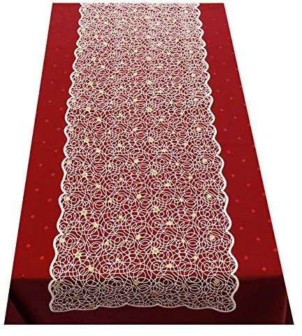 artex deko Hochwertiges Weihnachts-Tischdecken Set Beautiful Christmas gestickte Plauener Spitze in 5 Größen