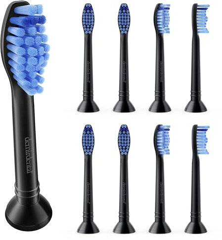 8er demirdental Aufsätze passend für Philips Sonicare Ersatzbürsten ProResults Medium Bürstenköpfe, für täglich präzise Zahnreinigung, Schwarz, entspricht HX6018b