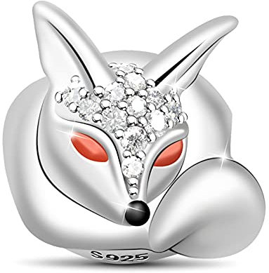 GNOCE Tier Charm Anhänger 925 Sterling Silber Bead Charms mit Zirkonia Charm Schmuck für alle Armbänder Halsketten Geschenke Bijouterie für Tierliebhaber Damen Mädchen Baby (Fuchs)