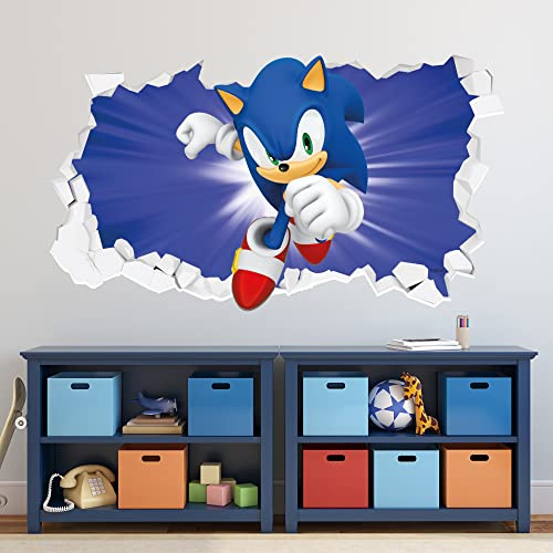 Sonic The Hedgehog Wall Decal - Sonic Blue Smashed Wall Vinyl Art Decal Sticker (60cm w x 35cm h)