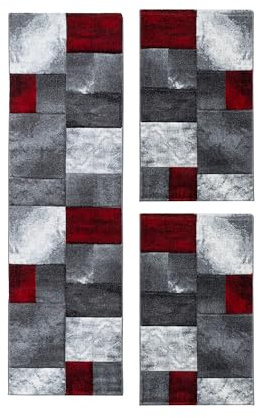 HomebyHome Bettumrandung Schlafzimmer 3 teilig Teppich Rot-2 - Waschbarer Bettumrandung Teppich Läufer Set Extra Flauschig Bettvorleger Schlafzimmer Bettset:2 St. 80x150 cm | 1 St. 80x300 cm