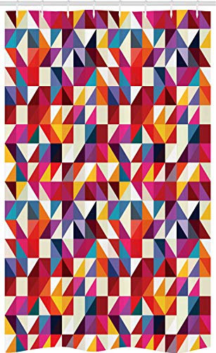 ABAKUHAUS Geometrisch Schmaler Duschvorhang, Bauhaus Stil Art Muster, Badezimmer Deko Set aus Stoff mit Haken, 120 x 180 cm, Pflaume Orange