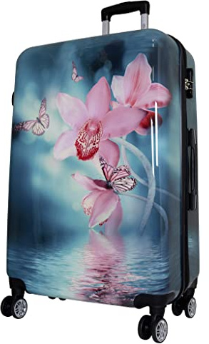 Trendyshop365 Reisekoffer Groß Hartschale mit Pinker Orchidee Bedruckt 77cm 94 Liter 4 Rollen Bunt