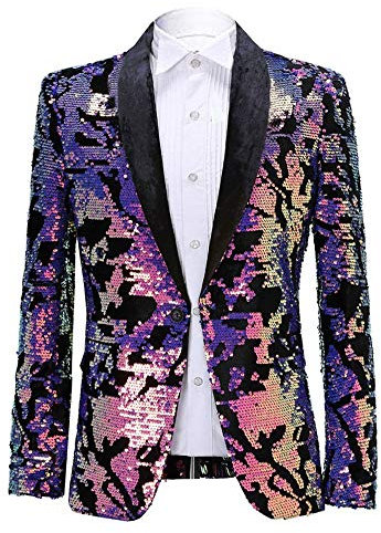 PYJTRL Giacca da Uomo in Velluto con Paillettes con Motivo Floreale (Velvet - Purple, L)